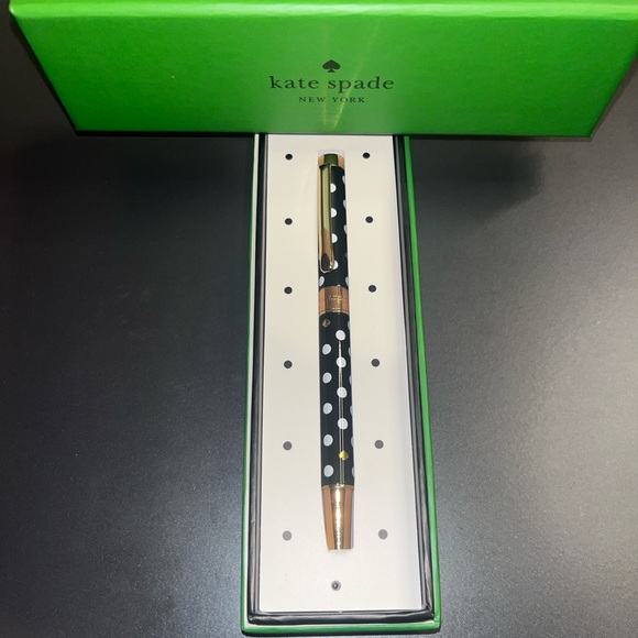 kate spade Other - Kate Spade Ballpoint Pen Black and White Polka Dots Gold Metal Accents